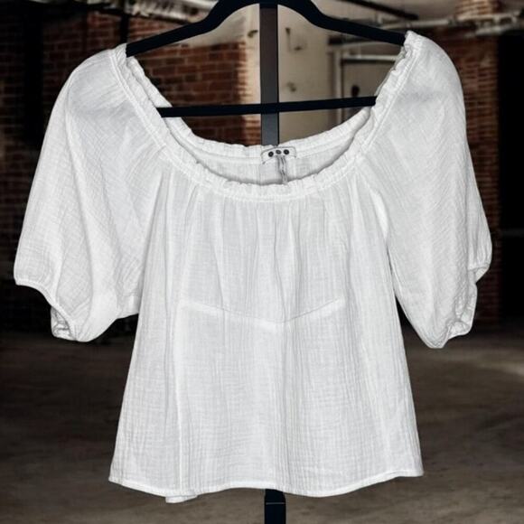NWOT Puff Sleeve Off Shoulder Babydoll Blouse Top White Women's Size Small - Picture 1 of 6